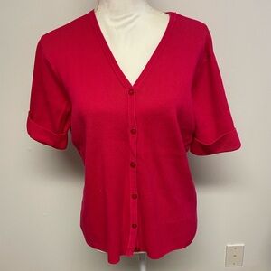 Talbots Fuchsia short sleeve Knit cardigan size Large